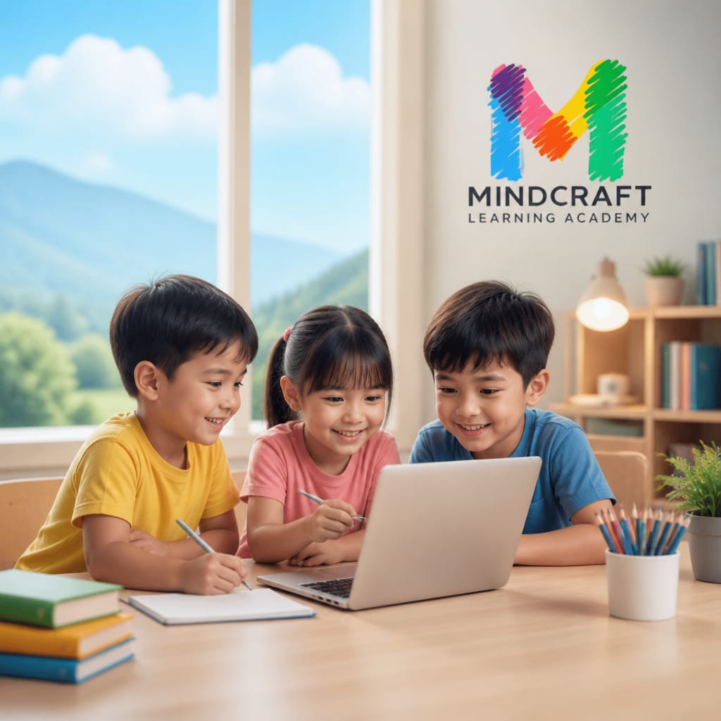 Children learning online with Mindcraft Learning Academy
