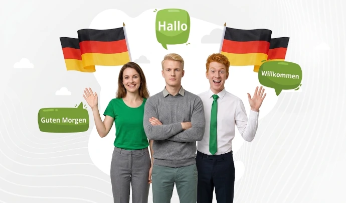 Learners greeting each other in German